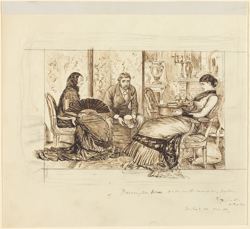 "Barrington bore it all with exemplary patience", by George Du Maurier, ink, 1878