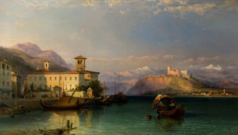 Arona and the Castle of Angera, Lago Maggiore, by George Edwards Hering, oil, 1856