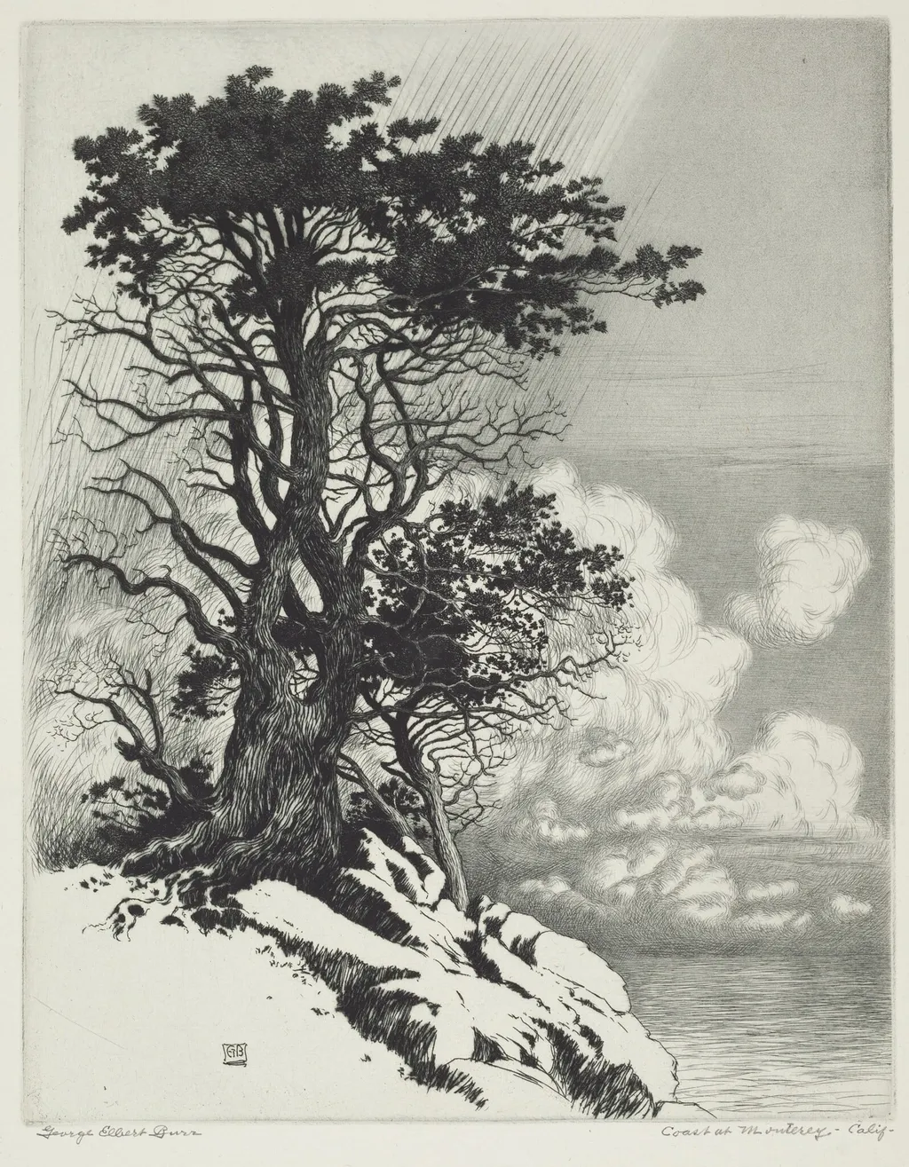Coast at Monterey, California, by George Elbert Burr, ink, 1925