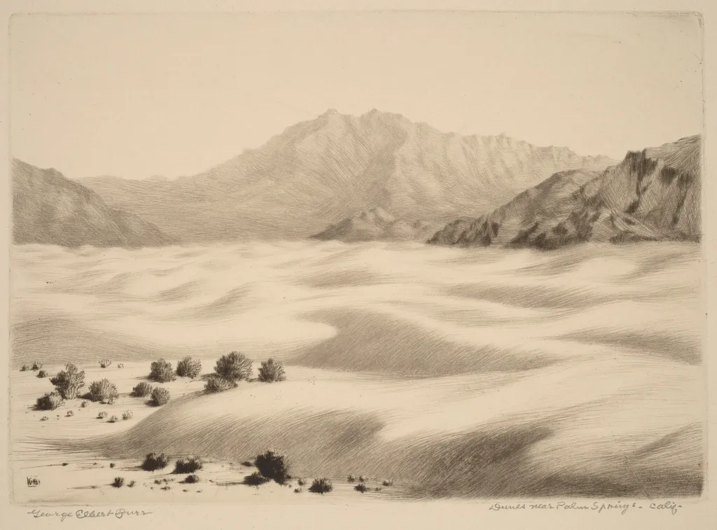 Dunes near Palm Springs, California (no.2), by George Elbert Burr, ink, 1934
