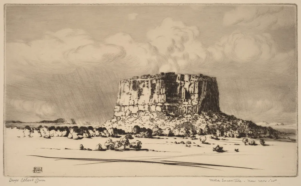 Mesa Encantada, New Mexico (no. 2), by George Elbert Burr, ink, 1934