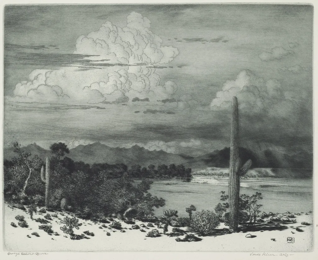 Verde River, Arizona, by George Elbert Burr, ink, 1932