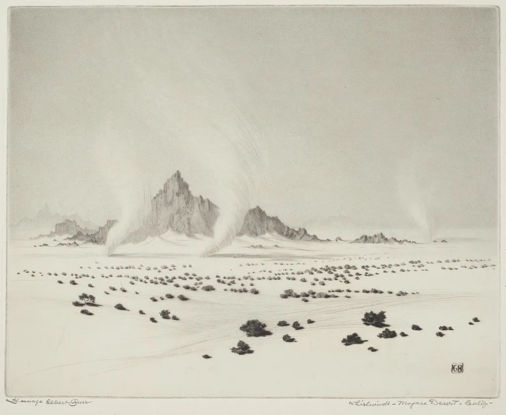 Whirlwinds, Mojave Desert, California (no.3), by George Elbert Burr, ink, 1927