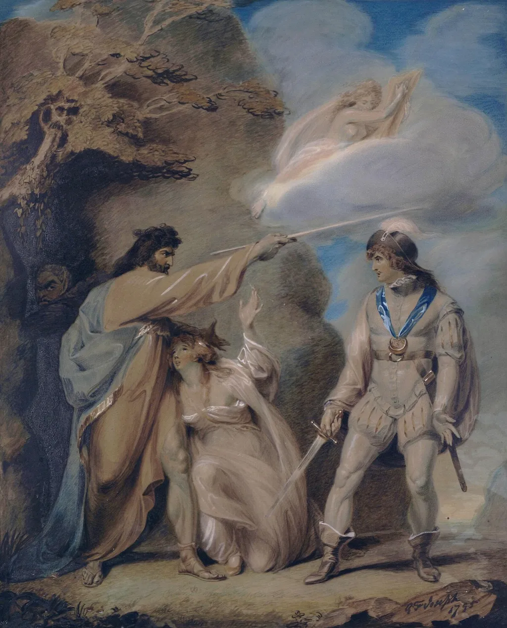 Prospero reveals Ferdinand to Miranda, by George Francis ARA Joseph, watercolor, 1795