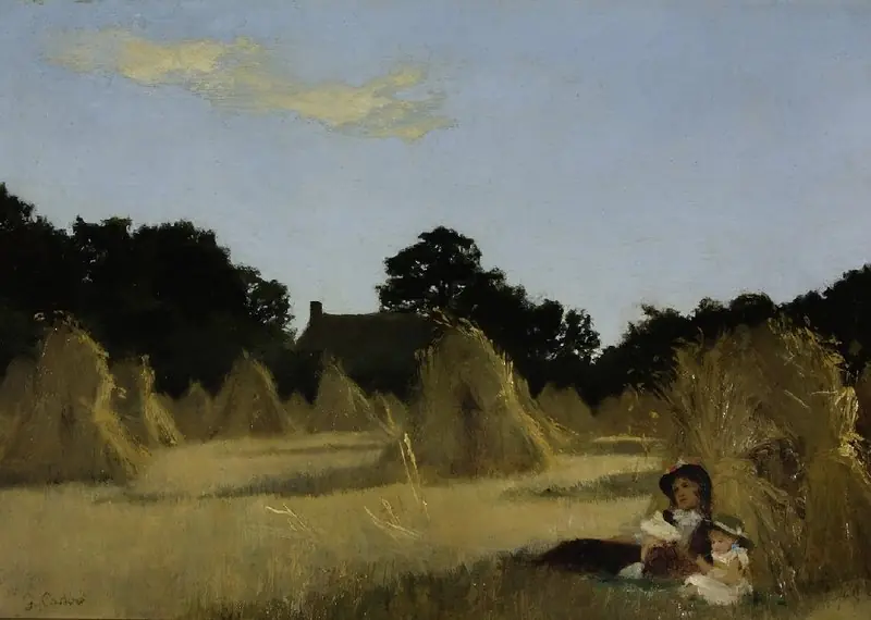 A harvest landscape, by George Francis Carline