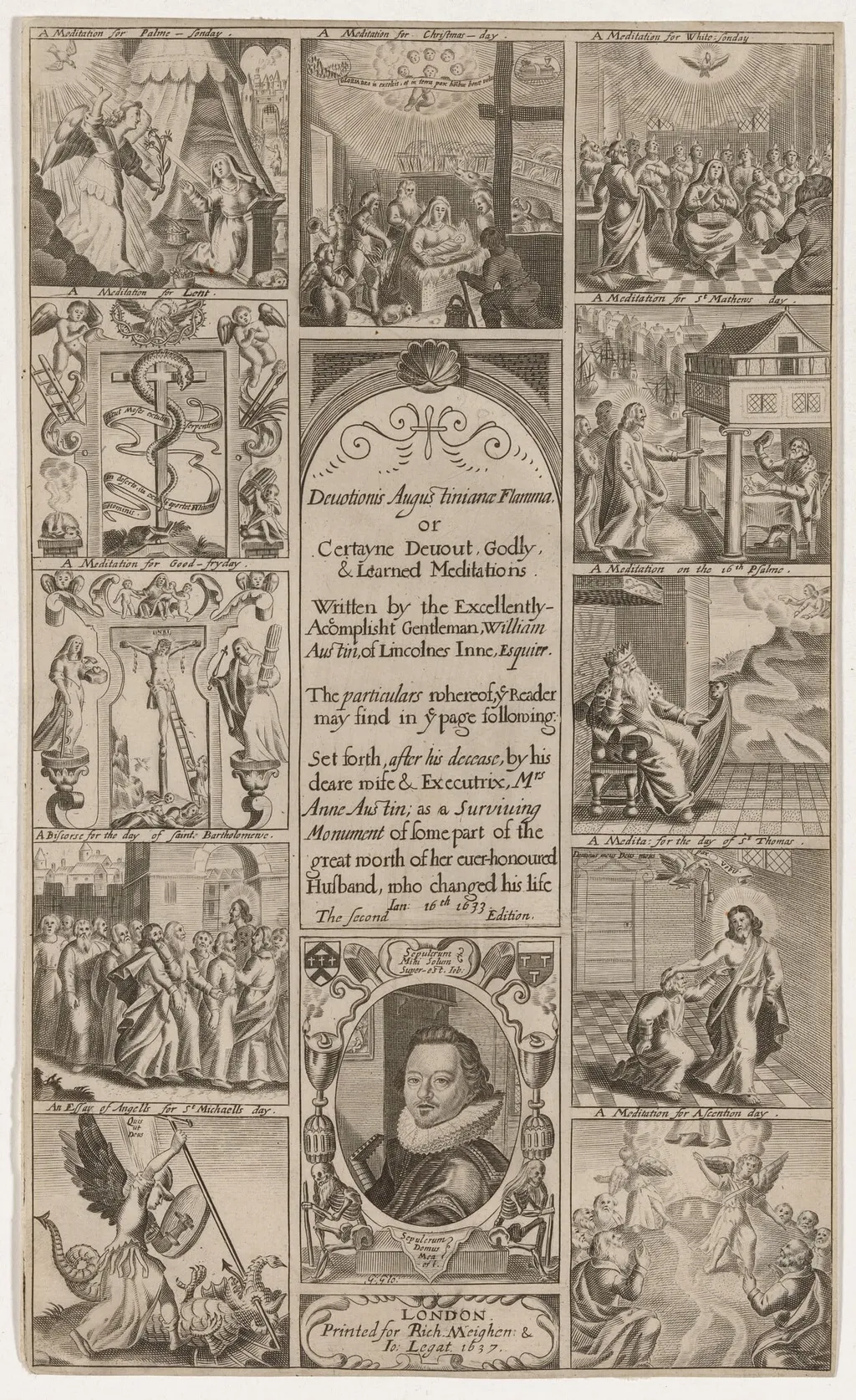 Title Page for Devotionis Augustinianae Flamma, by William Austin, by George Glover, ink, 1637