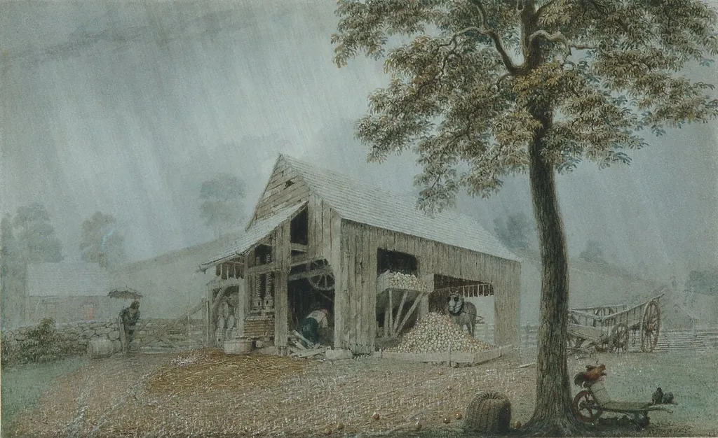 Rainstorm—Cider Mill at Redding, Connecticut, by George Harvey, watercolor, 1840