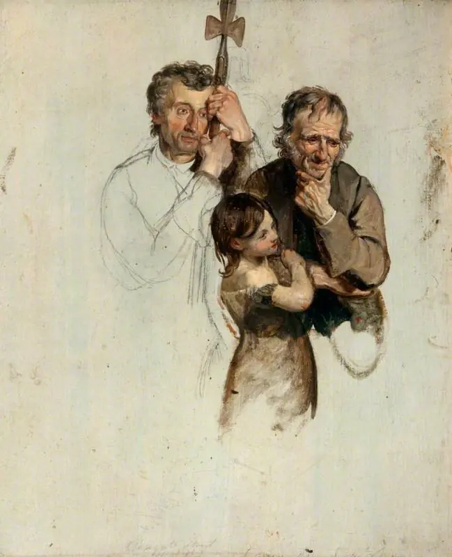 Two Men and a Girl Standing (study for 'The Covenanters' Baptism'), by George Harvey