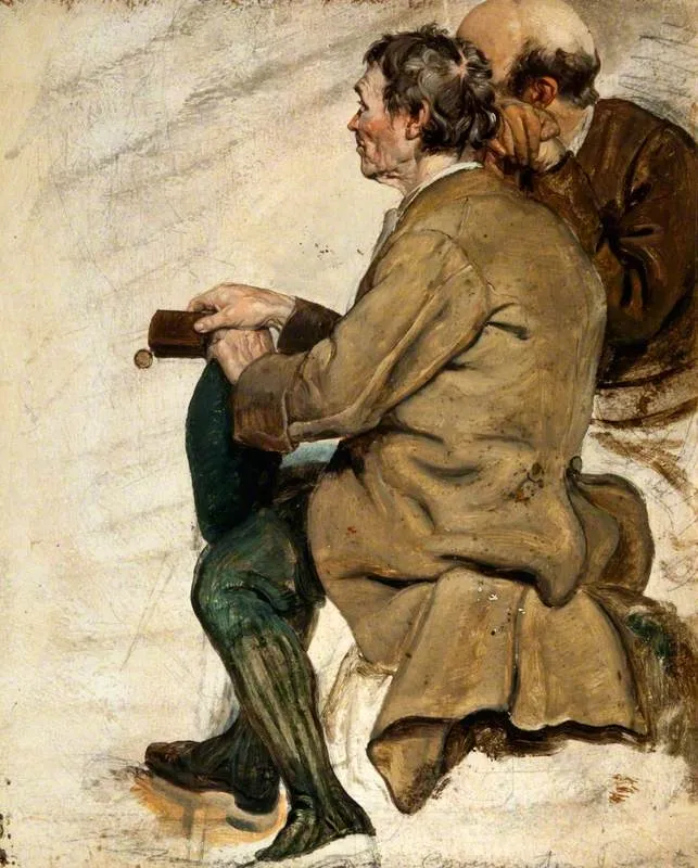 Two Seated Men (study for 'The Covenanters' Baptism'), by George Harvey, unspecified, 1830