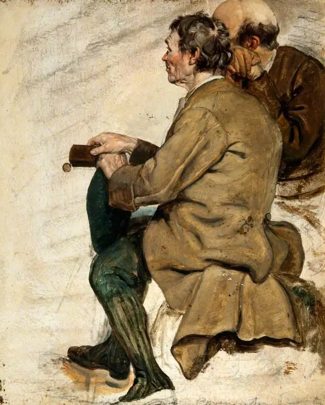 Two Seated Men (study for 'The Covenanters' Baptism'), by George Harvey