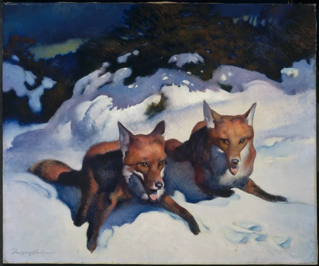 Two Foxes, by George Hawley Hallowell, oil, 1923