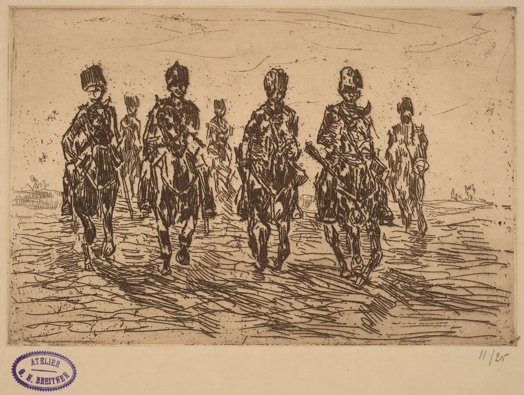 Galloping Hussars in Front View, by George Hendrik Breitner, ink, 1890