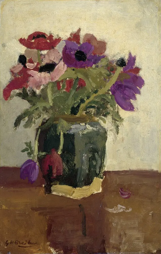 Ginger Pot wit Anemones, by George Hendrik Breitner