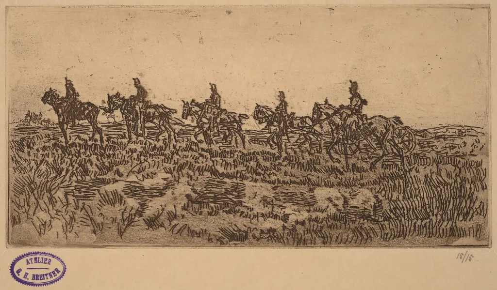 Hussars Riding Single File, by George Hendrik Breitner, ink, 1890