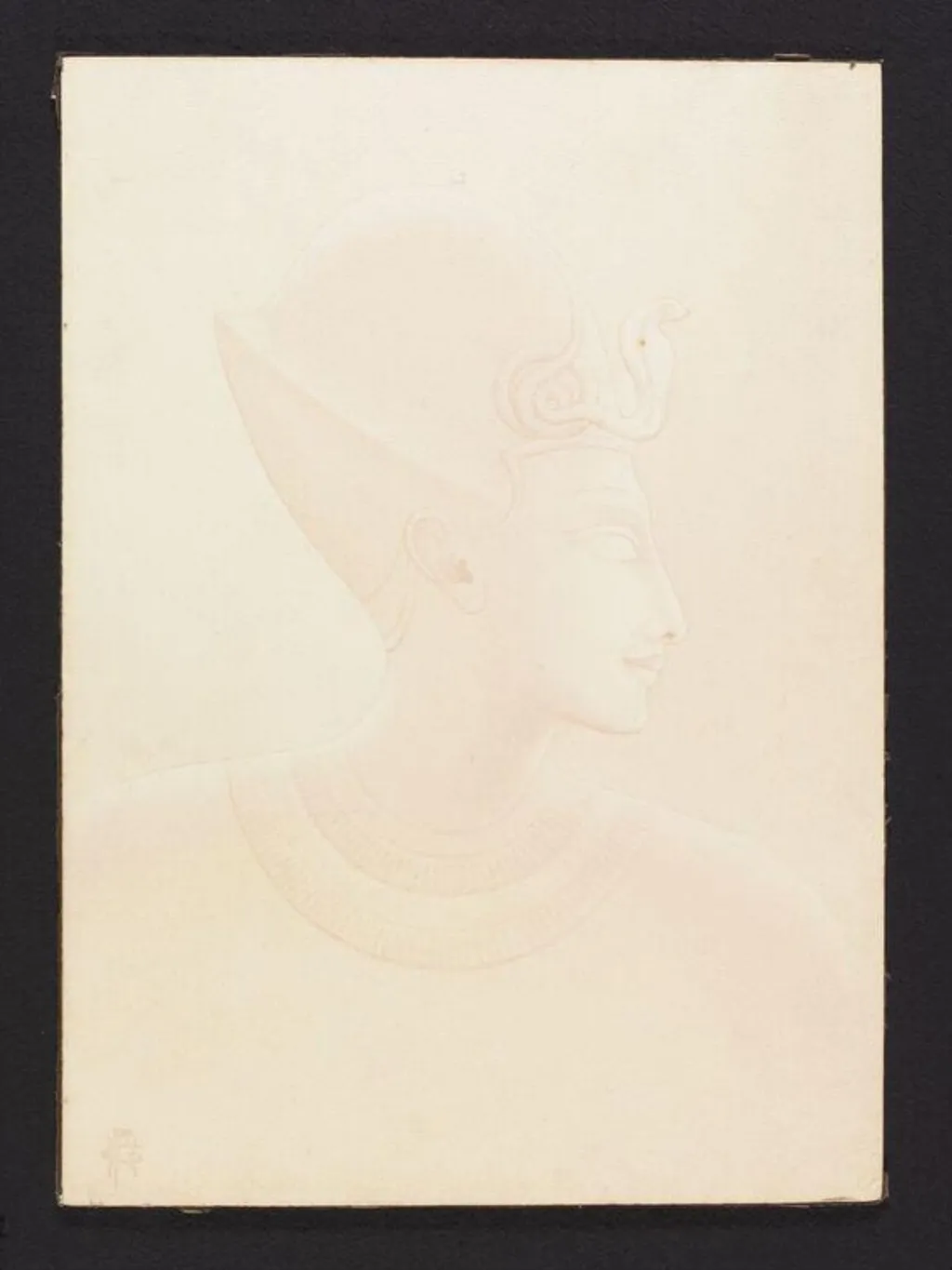 Head of Menmare Seti I: copy of a low relief in the Great Temple of Seti I, Abydos, by George Henry Benton Fletcher, watercolor, 1913