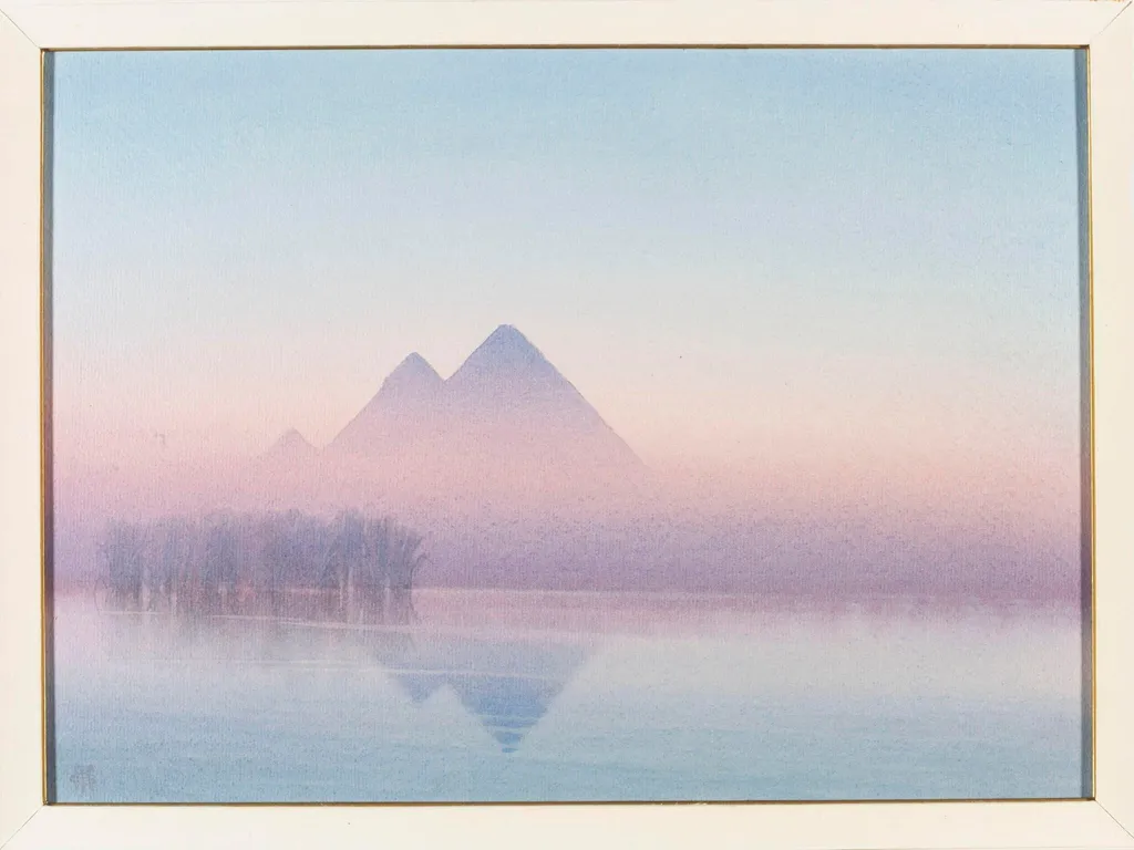 Pyramids At Sunset, by George Henry Benton Fletcher, watercolor, 1913