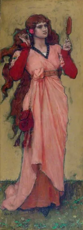 A Girl Holding a Mirror and a Rose, by George Henry Boughton
