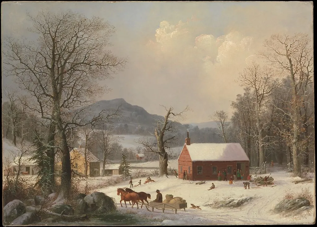 Red School House (Country Scene), by George Henry Durrie, oil, 1858