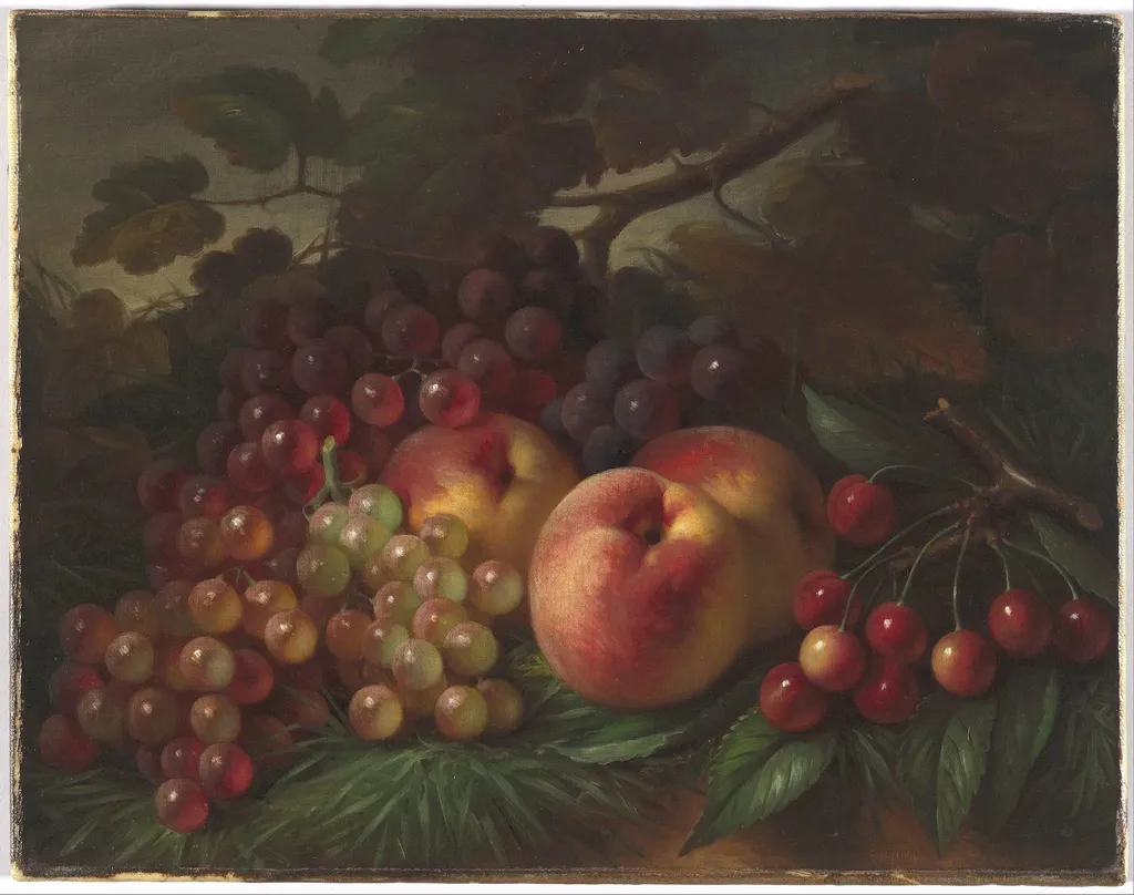 Peaches, Grapes and Cherries, by George Henry Hall, oil, 1865