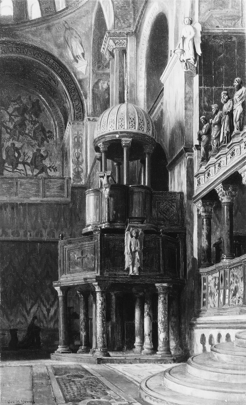 Pulpit in Saint Mark's, Venice, by George Henry Yewell, oil, 1870