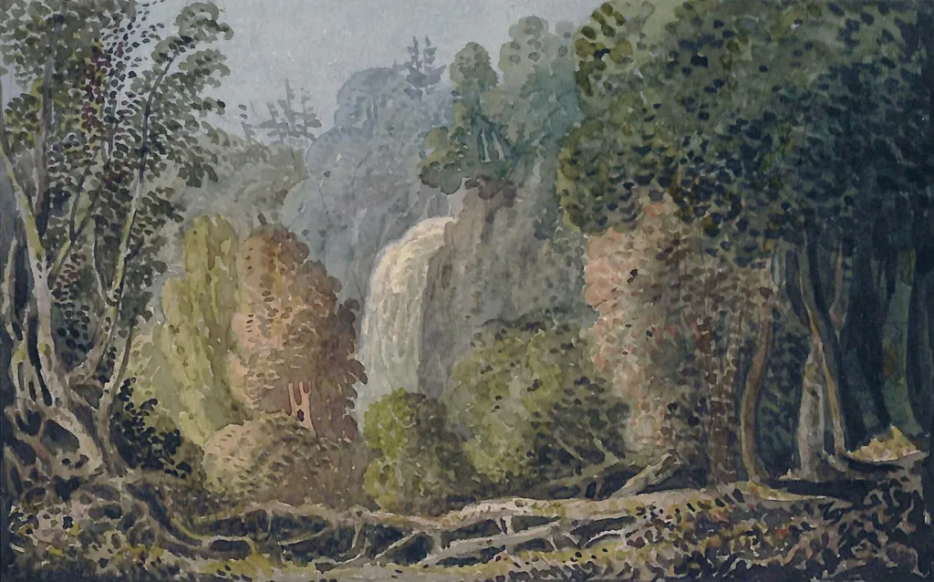Landscape with Waterfall, by George Heriot, watercolor, 1790