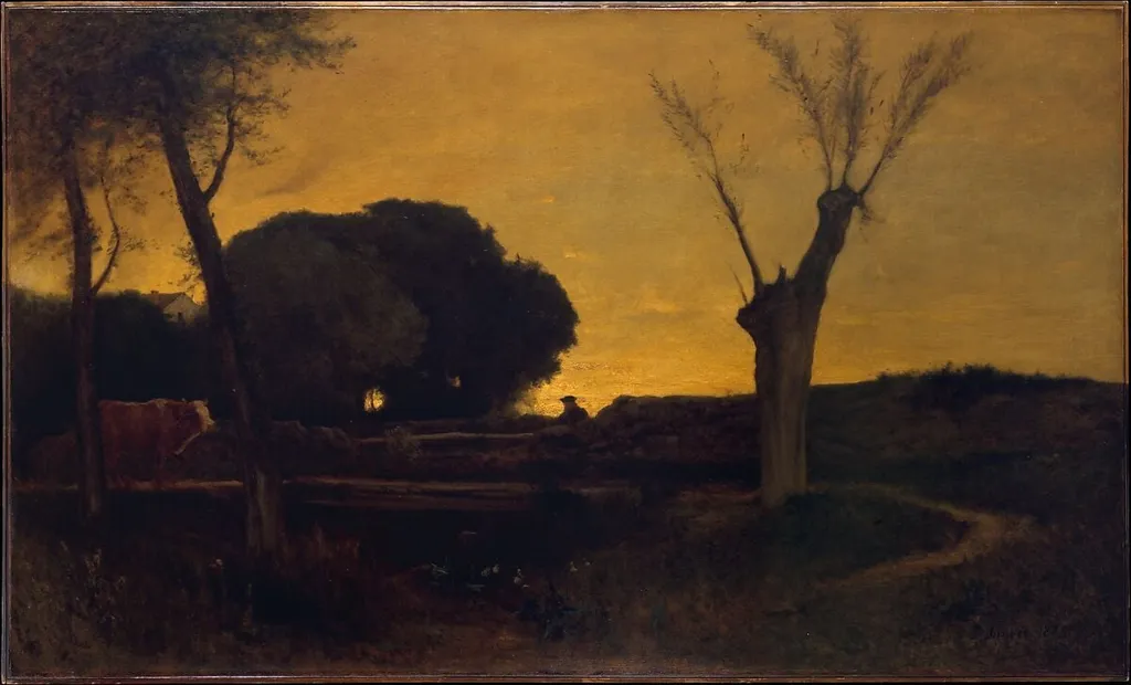 Evening at Medfield, Massachusetts, by George Inness, oil, 1875