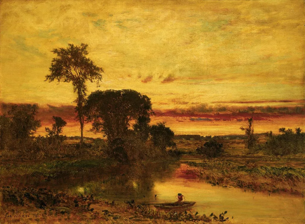 Sunset Landscape, Medfield, by George Inness, oil, 1861