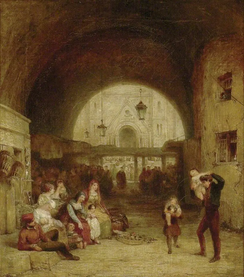 An Archway at Bologna, with the Piazza Maggiore beyond, by George Jones