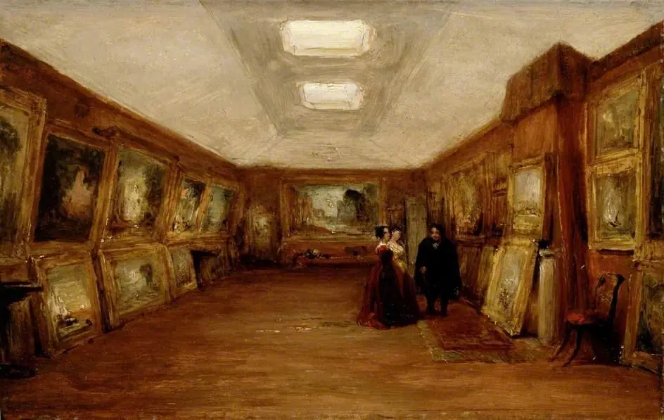 Interior of Turner's Gallery: The Artist showing his Works, by George Jones