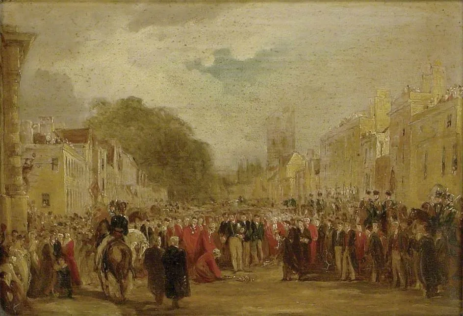 Sketch for 'H.R.H. the Prince Regent received by the University and City of Oxford, June 14, 1814', by George Jones, oil