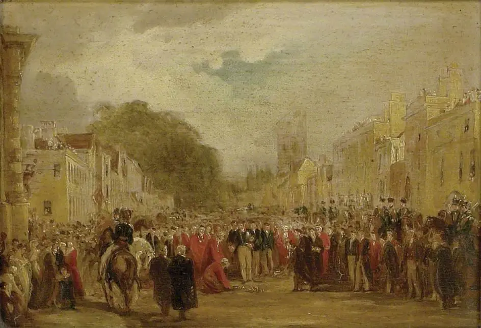 Sketch for 'H.R.H. the Prince Regent received by the University and City of Oxford, June 14, 1814', by George Jones