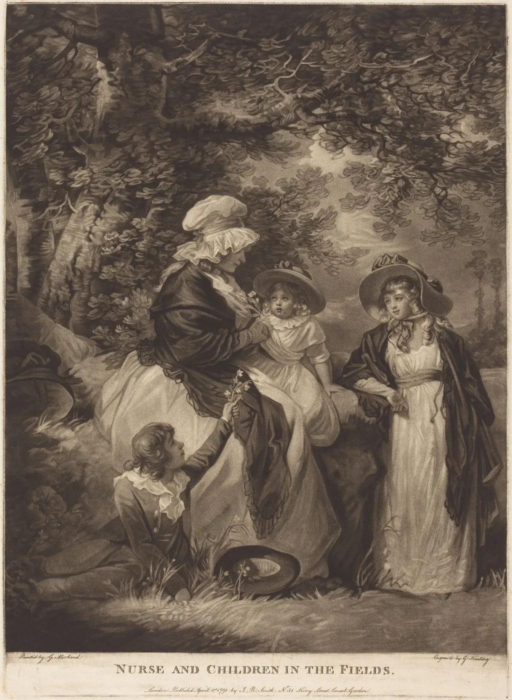 Nurse and Children in the Fields, by George Keating, ink, 1791
