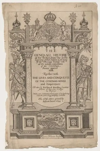 Title Page for R. Knolles Generall Historie of the Turkes, by George Keller