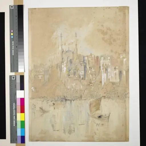Aurangzeb's Mosque on the Ganges river at Benares, by George Landseer
