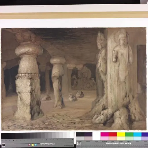 The Trimurti cave at Elephanta Caves, Bombay, by George Landseer