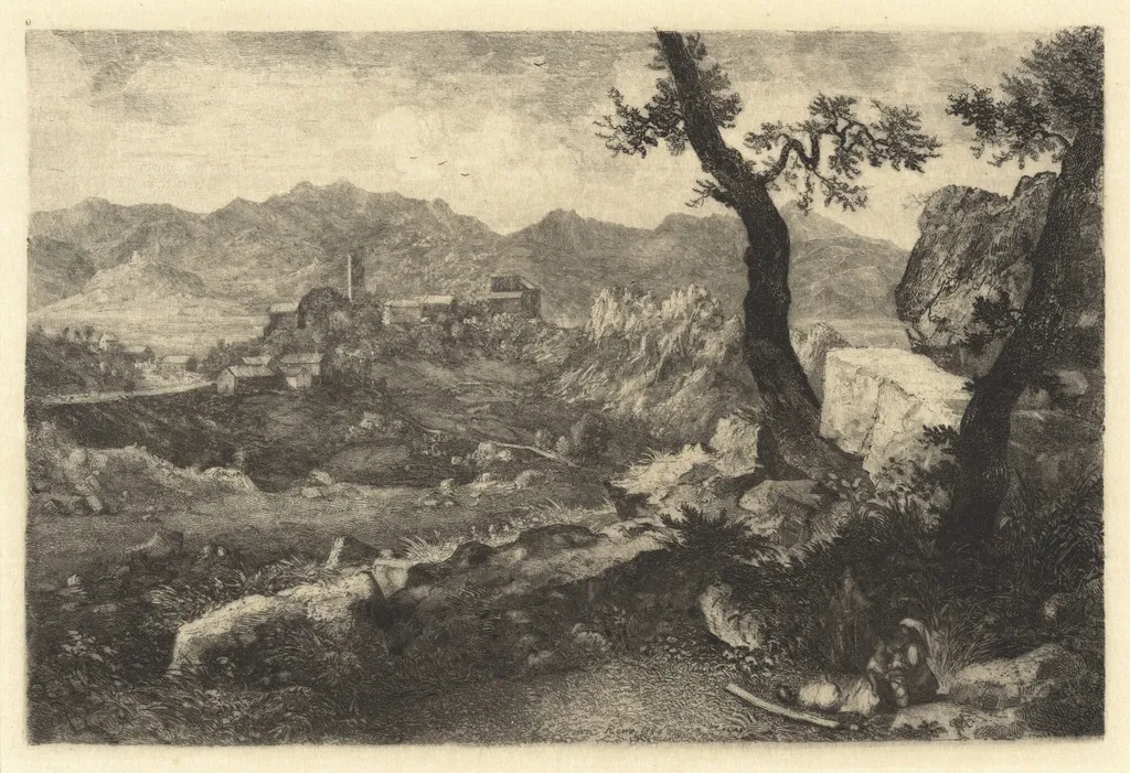A View Near Rome, by George Loring Brown, ink, 1854