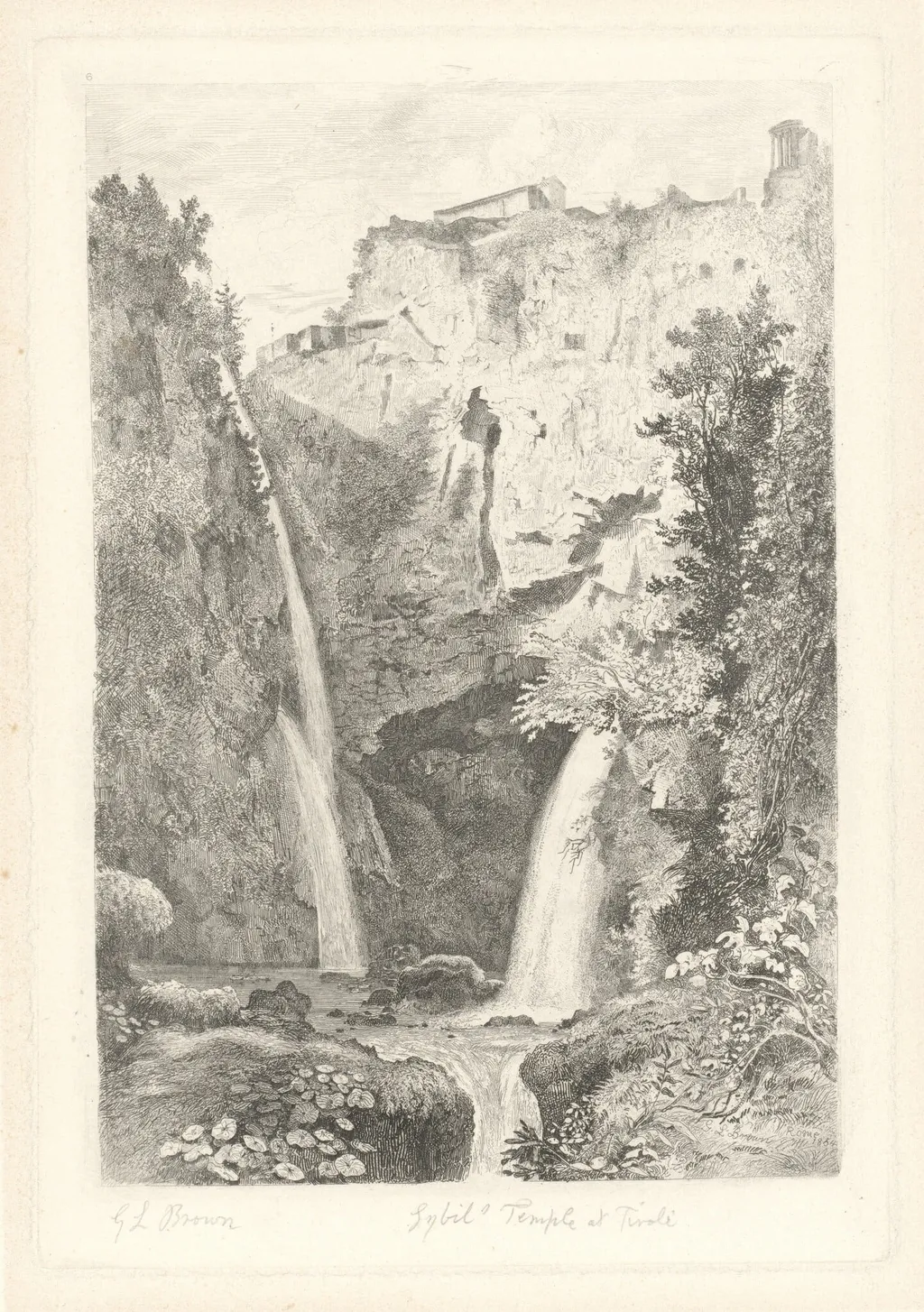 Cascades at Tivoli, by George Loring Brown, ink, 1854