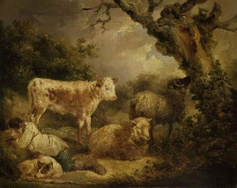 Calf and sheep, by George Morland
