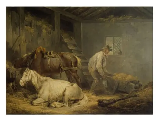 Horses in a stable, by George Morland