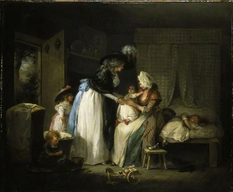 Visit to the child at nurse, by George Morland, oil, 1794