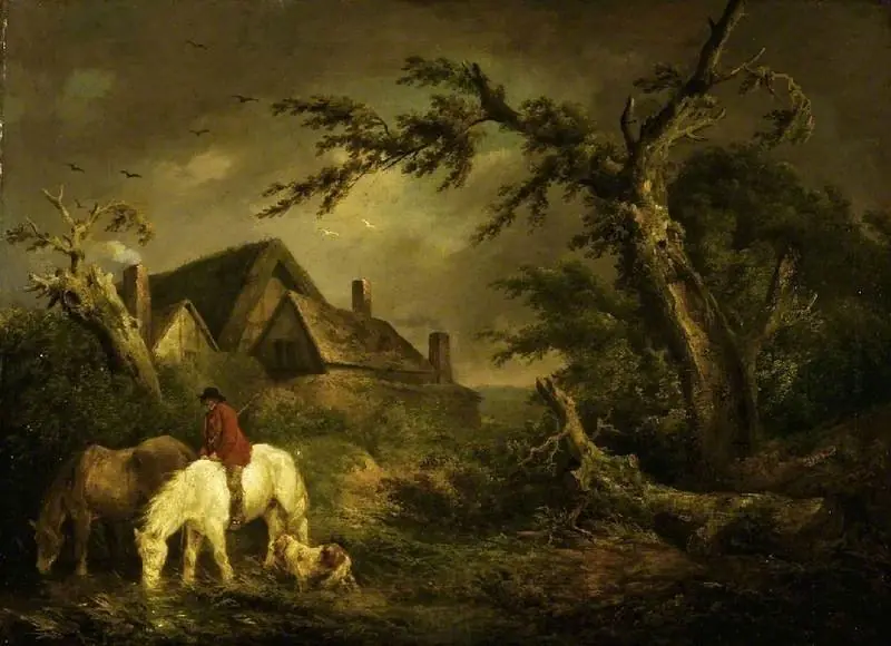 Watering horses, by George Morland