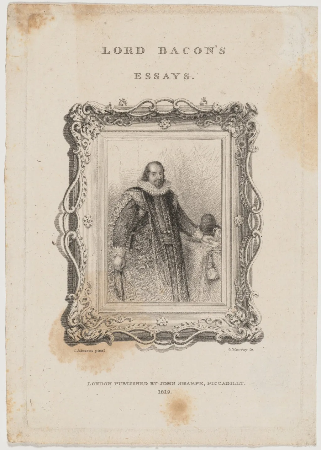 Lord Bacon's Essays - Title Page, by George Murray, ink, 1782