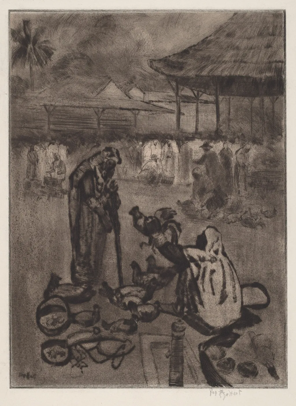 Chicken Vendor, Trinidad, by George Overbury Hart, ink, 1923