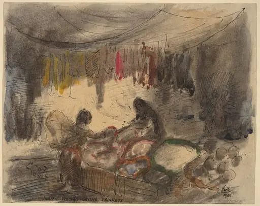 Market, Mexico, Indian Woman Buying Trinkets, by George Overbury Hart