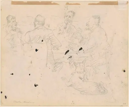 Men Drinking at a Table [verso], by George Overbury Hart