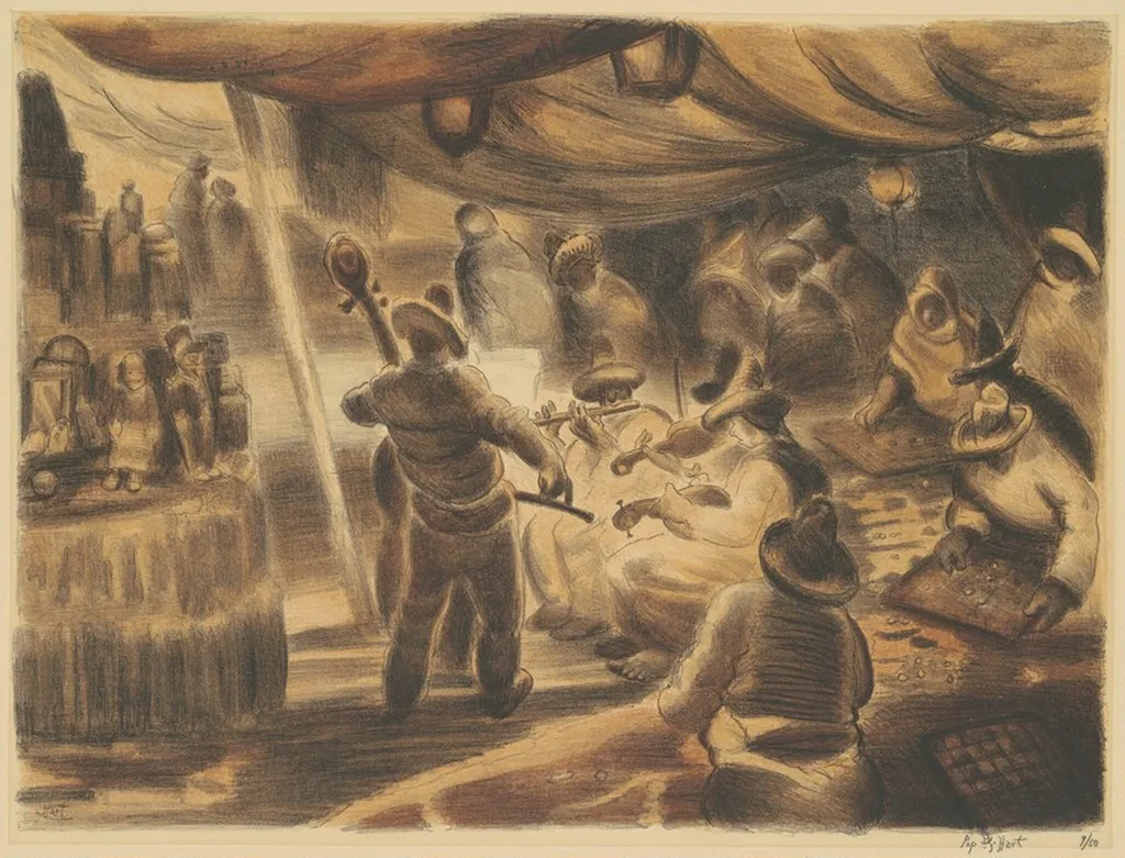 Mexican Orchestra, by George Overbury Hart, ink, 1929