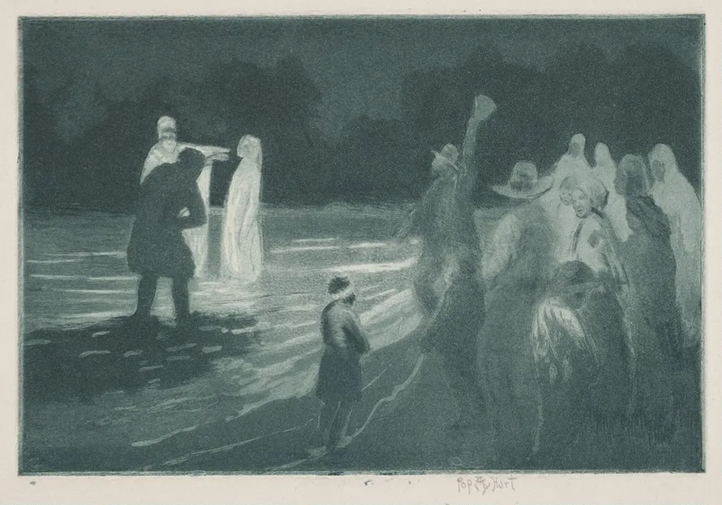 Native Baptism, Trinidad, by George Overbury Hart, ink, 1924