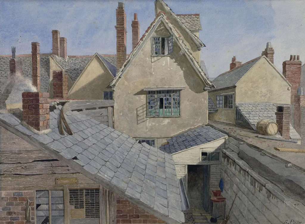 Houses at Oxford, by George Pyne, watercolor, 1850