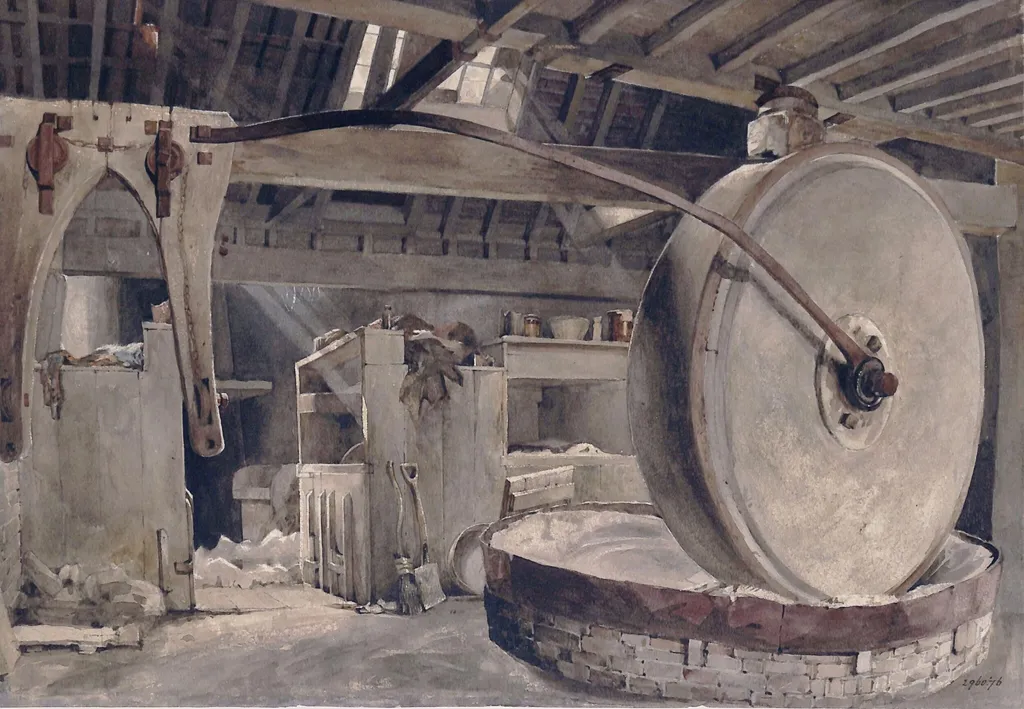 Interior of a Mill, by George Pyne, watercolor, 1820