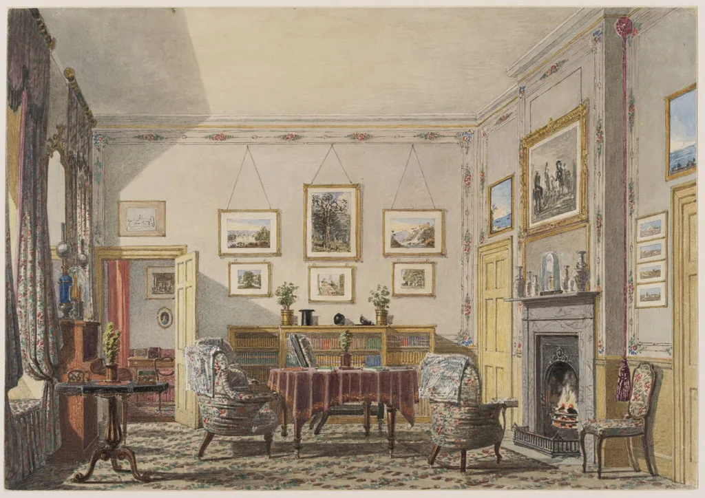 View of a room at Christ Church, Oxford, by George Pyne, watercolor, 1855